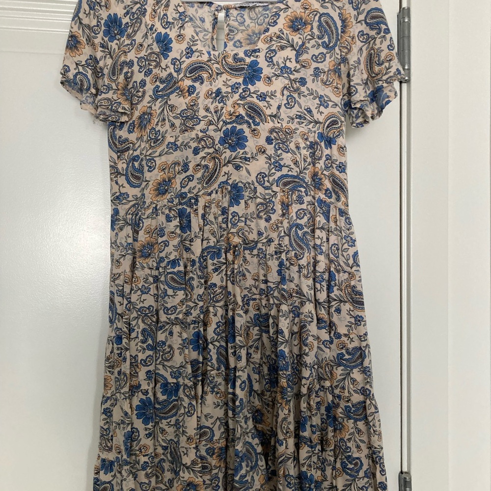 Patrons of Peace Cream and Blue Tiered Ruffled Sundress